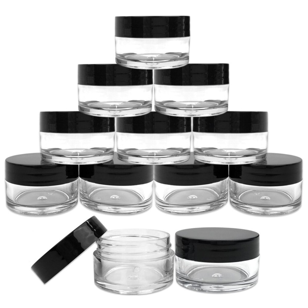Beauticom 12 Piece 20g/20ml USA Acrylic Round Clear Jars with Lids for Lip Balms, Creams, Make Up, Cosmetics, Samples, Ointments and other Beauty Products (Black Lid (Flat Top)) Beauticom 12 Piece 20g/20ml USA Acrylic Round Clear Jars with Lids for Lip Balms, Creams, Make Up, Cosmetics, Samples, Ointments and other Beauty Products (Black Lid (Flat Top))