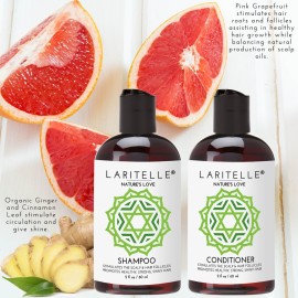 Laritelle Organic Travel Size Shampoo 2 oz + Travel Size Conditioner 2 oz | Organic Quinoa + Keratin + Follicle Stimulating Rosemary, Ginger & Grapefruit | NO GMO. Vegan
