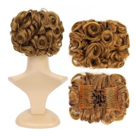 SWACC Short Messy Curly Dish Hair Bun Extension Easy Stretch hair Combs Clip in Ponytail Extension Scrunchie Chignon Tray Ponytail Hairpieces (Strawberry Blonde-27)
