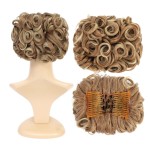 SWACC Short Messy Curly Dish Hair Bun Extension Easy Stretch hair Combs Clip in Ponytail Extension Scrunchie Chignon Tray Ponytail Hairpieces (Light Brown/Beige Mixed-12T24)