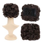 SWACC Short Messy Curly Dish Hair Bun Extension Easy Stretch hair Combs Clip in Ponytail Extension Scrunchie Chignon Tray Ponytail Hairpieces (Dark Brown-4)
