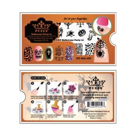 PUEEN Nail Art Stamping Plate - Halloween Party 01 - Theme Park Collection 125x65mm Unique Nailart Polish Stamping Manicure Image Plates Accessories Kit - BH000725