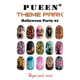 PUEEN Nail Art Stamping Plate - Halloween Party 01 - Theme Park Collection 125x65mm Unique Nailart Polish Stamping Manicure Image Plates Accessories Kit - BH000725