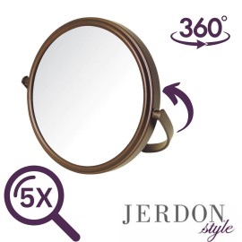 Model\'s Choice JERDON Tabletop Vanity Makeup Mirror with Bronze Finish - 5.5 Diameter Mirror with 5X-1X Magnification - Model MC109BZP