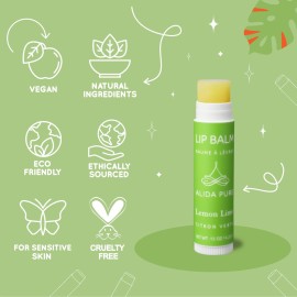 ALIDA PURE Aria Lip Balm Collection, Vegan Set, Beeswax Free, with Organic Jojoba and Avocado Oil, Vitamin E, Natural Moisturizer for Dry, Chapped Lips, 5 Tube Set