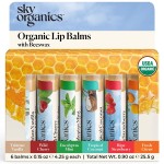Sky Organics Organic Lip Balms With Beeswax for Lips, USDA Certified Organic, Six Assorted Flavors to Moisturize, Soothe & Soften, 6pk.