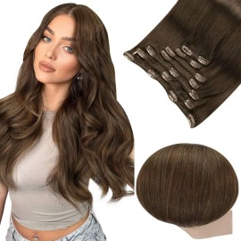 Full Shine Clip in Hair Extensions Real Human Hair Brown Remy Hair Extensions Clip ins Brown Human Hair Extensions Natural Brazilian Straight Hair Extensions 20 inch 7Pcs 120g