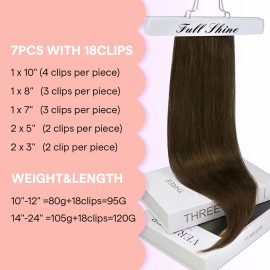 Full Shine Clip in Hair Extensions Real Human Hair Brown Remy Hair Extensions Clip ins Brown Human Hair Extensions Natural Brazilian Straight Hair Extensions 20 inch 7Pcs 120g