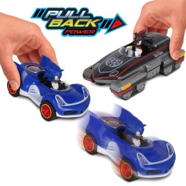 NKOK Sonic Transformed All-Stars Racing Pull Back Action: Shadow and Sonic Hedgehog, Two Vehicles, Video Game Legends, No Batteries Required, Pull Back - Release - and Watch it go