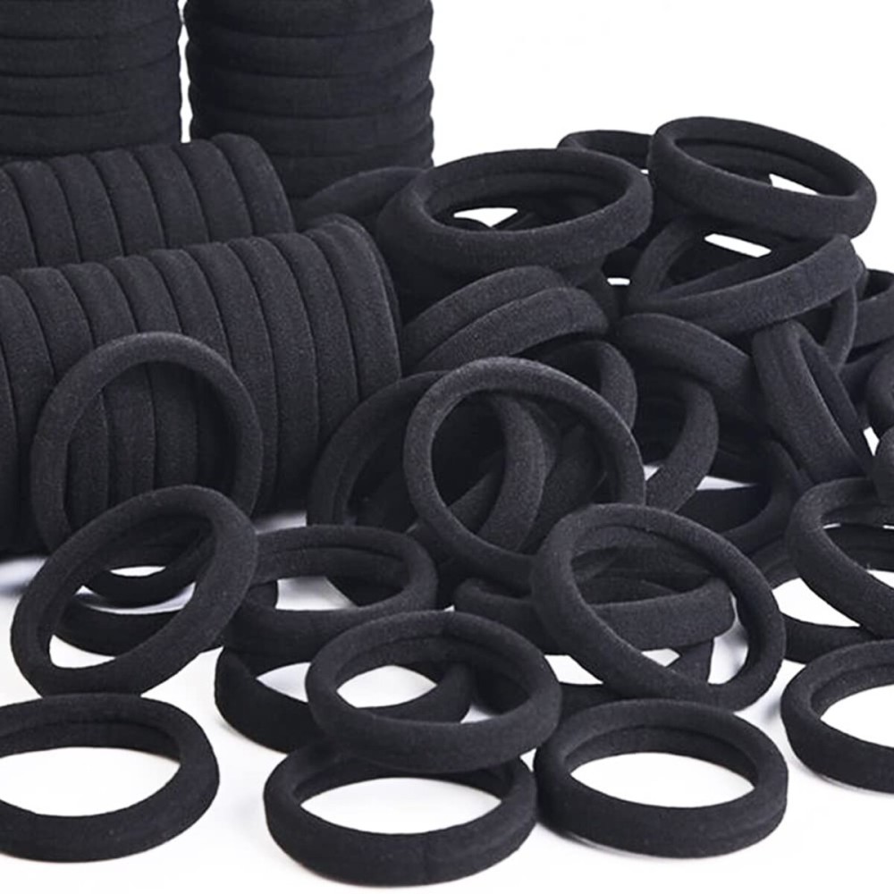 J-MEE Hair Bands 100PCS Seamless Cotton Ponytail Holders Scrunchies Hair Accessories for Thick Hair (black)