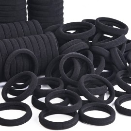 J-MEE Hair Bands 100PCS Seamless Cotton Ponytail Holders Scrunchies Hair Accessories for Thick Hair (black)