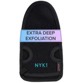 Dead Skin Exfoliating Glove Deep Pore Exfoliating Body Scrubber (Black, Large) Plant Fibre Exfoliating Gloves for Shower, Scrub Away Dirt and Dead Skin Cells to Visibly Smooth and Brighten Your Skin