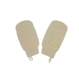 Natural Ramie Dual Sided Exfoliating Glove Hand Mitt Mitten Shaped Back and Body Shower Bath Scrubber White, Remove Dead Skin Machine Washable, Pack of 2