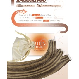 Sunny Hair Tape in Hair Extensions Real Human Hair Invisible Remy Hair Extensions Tape ins for Women Dark Brown Highlight Caramel Blonde 22 inch 20Pcs 50G