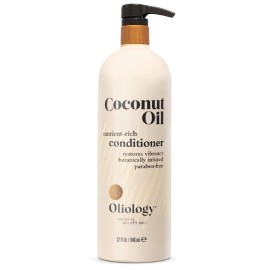 Oliology Nutrient Rich Coconut Oil Conditioner - Restores Vibrancy & Softens Hair | Repairs Damaged Dry Weak Hair | Intensely Hydrates | Botanically Infused | Paraben Free (32 fl oz)
