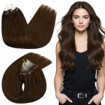 Ugeat Chocolate Brown Micro Loop Hair Extensions for Work Brown Micro Bead Real Human Hair Extensions Microlink Invisible Long Lasting No Glue Needed for Women 16 Inch 50G 50S