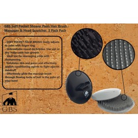 G.B.S Head Shampoo Scalp Massager Brush and Soft Palm Pocket Comb for All Hair Types, Pack of 3 (1 Black and 2 Gray) Made in U.S.A