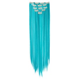 SWACC 7 Pcs Full Head Party Highlights Clip on in Hair Extensions Colored Hair Streak Synthetic Hairpieces (22-Inch Straight, Teal Blue) SWACC 7 Pcs Full Head Party Highlights Clip on in Hair Extensions Colored Hair Streak Synthetic Hairpieces (22-Inch Straight, Teal Blue)