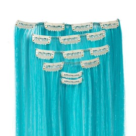 SWACC 7 Pcs Full Head Party Highlights Clip on in Hair Extensions Colored Hair Streak Synthetic Hairpieces (22-Inch Straight, Teal Blue) SWACC 7 Pcs Full Head Party Highlights Clip on in Hair Extensions Colored Hair Streak Synthetic Hairpieces (22-Inch Straight, Teal Blue)