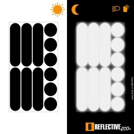 B REFLECTIVE co MULTI, (2 Pack) 12 retro reflective stickers kit, Night high visibility safety, Universal adhesive for Bike/Stroller/Buggy/Helmet/Motorbike/Scooter/Toys, Black
