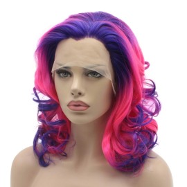Lushy Shoulder Length 16inch Two Tone Purple Rose Red Ombre Wig Heat Friendly Heavy Density Realistic Synthetic Lace Front Wig Lushy Shoulder Length 16inch Two Tone Purple Rose Red Ombre Wig Heat Friendly Heavy Density Realistic Synthetic Lace Front Wig