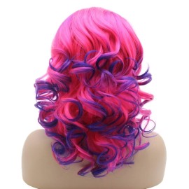 Lushy Shoulder Length 16inch Two Tone Purple Rose Red Ombre Wig Heat Friendly Heavy Density Realistic Synthetic Lace Front Wig Lushy Shoulder Length 16inch Two Tone Purple Rose Red Ombre Wig Heat Friendly Heavy Density Realistic Synthetic Lace Front Wig