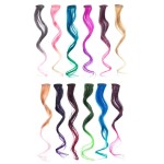 SWACC 12 Pcs Curly Wavy One Color Party Highlights Clip on in Hair Extensions Colored Hair Streak Synthetic Hairpieces (Ombre 12 Colors)