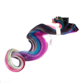 SWACC 12 Pcs Curly Wavy One Color Party Highlights Clip on in Hair Extensions Colored Hair Streak Synthetic Hairpieces (Ombre 12 Colors)
