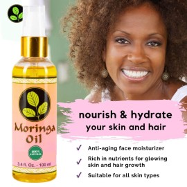 Moringa Oil 3.4 oz - Natural Face, Hair & Body Oil, 100% Pure, Cold-Pressed & Unrefined Moringa Seed Oil, Gluten-Free, Non-GMO, Vegan (100 ml) Moringa Oil 3.4 oz - Natural Face, Hair & Body Oil, 100% Pure, Cold-Pressed & Unrefined Moringa Seed Oil, Gluten-Free, Non-GMO, Vegan (100 ml)