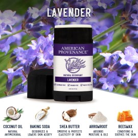 American Provenance All Natural Deodorant for Men and Women - Aluminum Free Deodorant that Lasts All Day - Made in the USA with Essential Oils & Cruelty Free - Lavender (1 Pack)