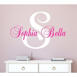 Nursery Custom Name Wall Decal Sticker, 23 W by 20 H, Girl Name Wall Decor, Personalized Bedroom Decal, Plus Free White Hello Door Decal