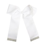 White 6 inch Cheer Bow Grosgrain Hair Bow with Rhinestone Edges