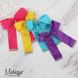 White 6 inch Cheer Bow Grosgrain Hair Bow with Rhinestone Edges