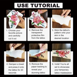 6-Sheet Cross Clock Arm Temporary Tattoos for Men Women - Mysterious Fake Tattoo Stickers for Halloween Cosplay and Party Costume