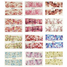 ALLYDREW 12 Sheets Blossoms Flower Water Slide Nail Art Nail Decals Water Transfer Nail Art