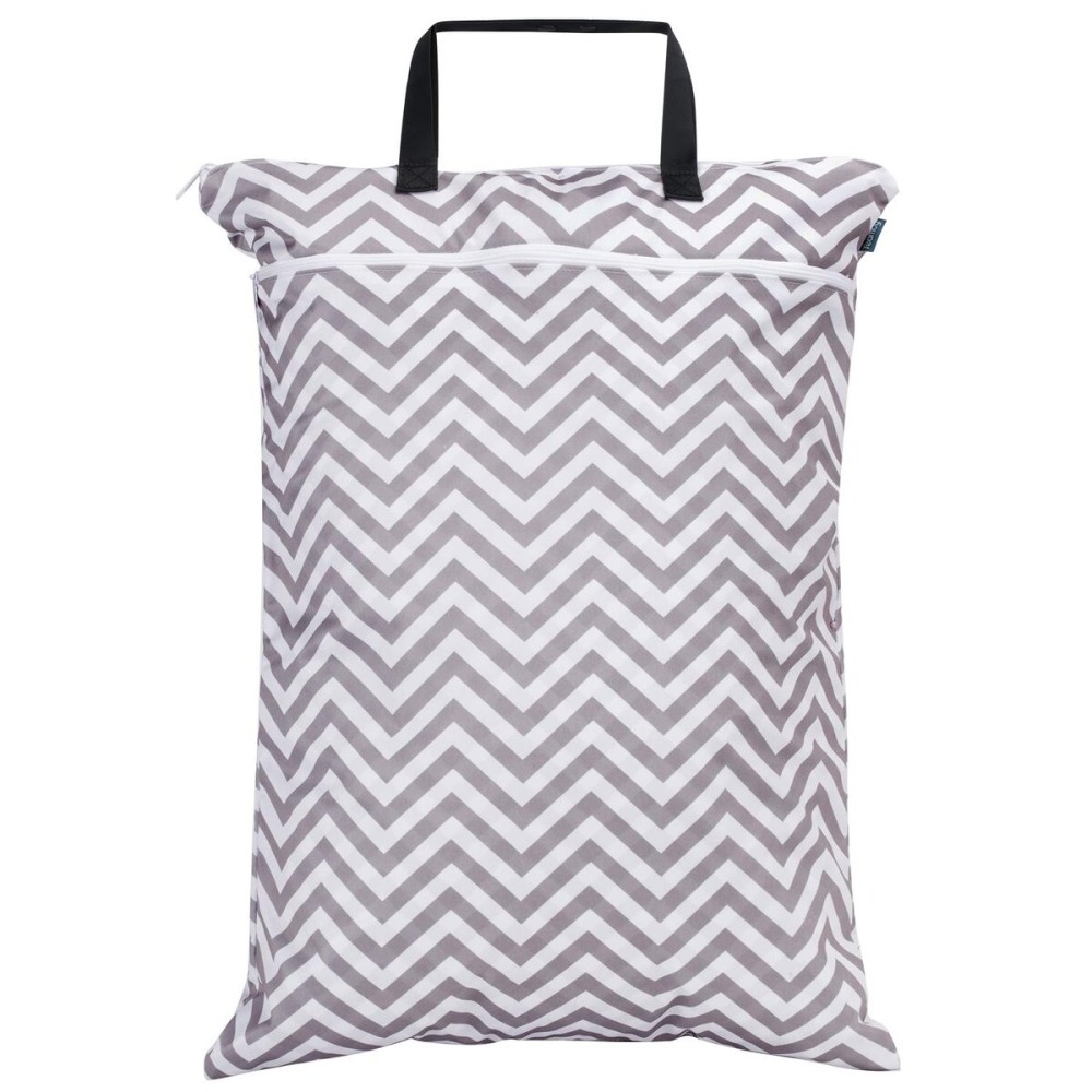 Teamoy Travel Hanging Wet Dry Bag(24.7 x 18 inches) for Cloth Diapers Organizer Tote Bag (L, Beige Chevron)