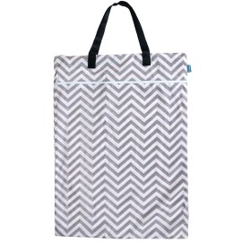 Teamoy Travel Hanging Wet Dry Bag(24.7 x 18 inches) for Cloth Diapers Organizer Tote Bag (L, Beige Chevron)