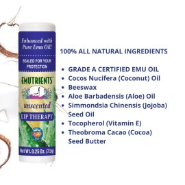 Montana Emu Ranch - Lip Therapy Lip Balm - 0.25 Ounce - Unscented - 3 Pack - Made with Pure Emu Oil Montana Emu Ranch - Lip Therapy Lip Balm - 0.25 Ounce - Unscented - 3 Pack - Made with Pure Emu Oil