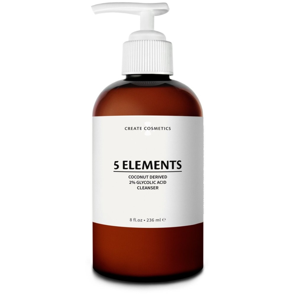 Create Cosmetics 5 Elements Cleanser - 2% Glycolic Acid Non-Drying Face & Body Wash. Coconut Derived, Vegan, Preservative Free, Non Lathering - 8 oz Create Cosmetics 5 Elements Cleanser - 2% Glycolic Acid Non-Drying Face & Body Wash. Coconut Derived, Vegan, Preservative Free, Non Lathering - 8 oz