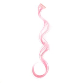 SWACC 12 Pcs Curly Wavy One Color Party Highlights Clip on in Hair Extensions Colored Hair Streak Synthetic Hairpieces (Pink)