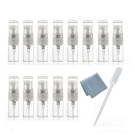 Elfenstall- 20pcs Mini Clear 2ml 5/8 Dram Fine Mist Atomizer Vial Glass Bottle Spray Refillable Perfume Empty Sample Bottle with Clean Cloth Free Pipette for Travel Party