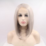 xiweiya Silver Grey Wigs Short Silver Platinum Bob Wig Middle Part Synthetic Lace Front Wigs Heat Resistant Fiber Hair Glueless Soft Wig 13x3 Lace Wig Natural Hairline Wig for Women14inch