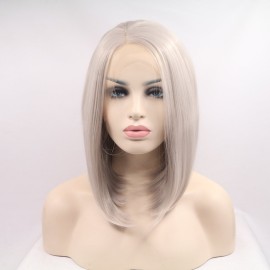 xiweiya Silver Grey Wigs Short Silver Platinum Bob Wig Middle Part Synthetic Lace Front Wigs Heat Resistant Fiber Hair Glueless Soft Wig 13x3 Lace Wig Natural Hairline Wig for Women14inch