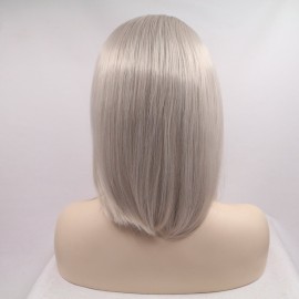 xiweiya Silver Grey Wigs Short Silver Platinum Bob Wig Middle Part Synthetic Lace Front Wigs Heat Resistant Fiber Hair Glueless Soft Wig 13x3 Lace Wig Natural Hairline Wig for Women14inch