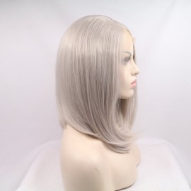 xiweiya Silver Grey Wigs Short Silver Platinum Bob Wig Middle Part Synthetic Lace Front Wigs Heat Resistant Fiber Hair Glueless Soft Wig 13x3 Lace Wig Natural Hairline Wig for Women14inch