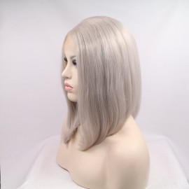 xiweiya Silver Grey Wigs Short Silver Platinum Bob Wig Middle Part Synthetic Lace Front Wigs Heat Resistant Fiber Hair Glueless Soft Wig 13x3 Lace Wig Natural Hairline Wig for Women14inch