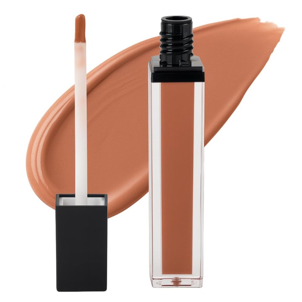 Jill Kirsh Color Moisturizing Lip Gloss: Lucite Square Bottle with Black Matte Cap and Brush Applicator Set - Clear, Natural, and Sensational Look - Women and Girls (Elegant Suede)