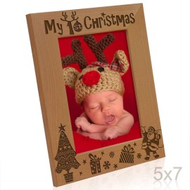 KATE POSH My 1st Christmas Picture Frame, My First, Baby\'s 1st Christmas, New Baby, Santa & Me Engraved Natural Wood Photo Frame (5x7-Vertical - Classic)