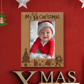 KATE POSH My 1st Christmas Picture Frame, My First, Baby\'s 1st Christmas, New Baby, Santa & Me Engraved Natural Wood Photo Frame (5x7-Vertical - Classic)