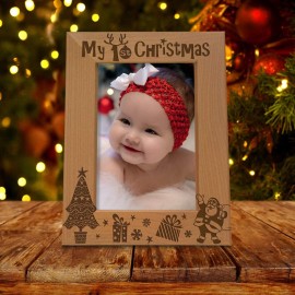 KATE POSH My 1st Christmas Picture Frame, My First, Baby\'s 1st Christmas, New Baby, Santa & Me Engraved Natural Wood Photo Frame (5x7-Vertical - Classic)